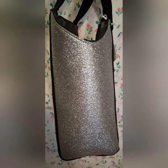 NWT Jimmy Choo Black Velvet & Silver Sparkle Travel Cosmetic Beauty Tote Bag - Picture 6 of 8